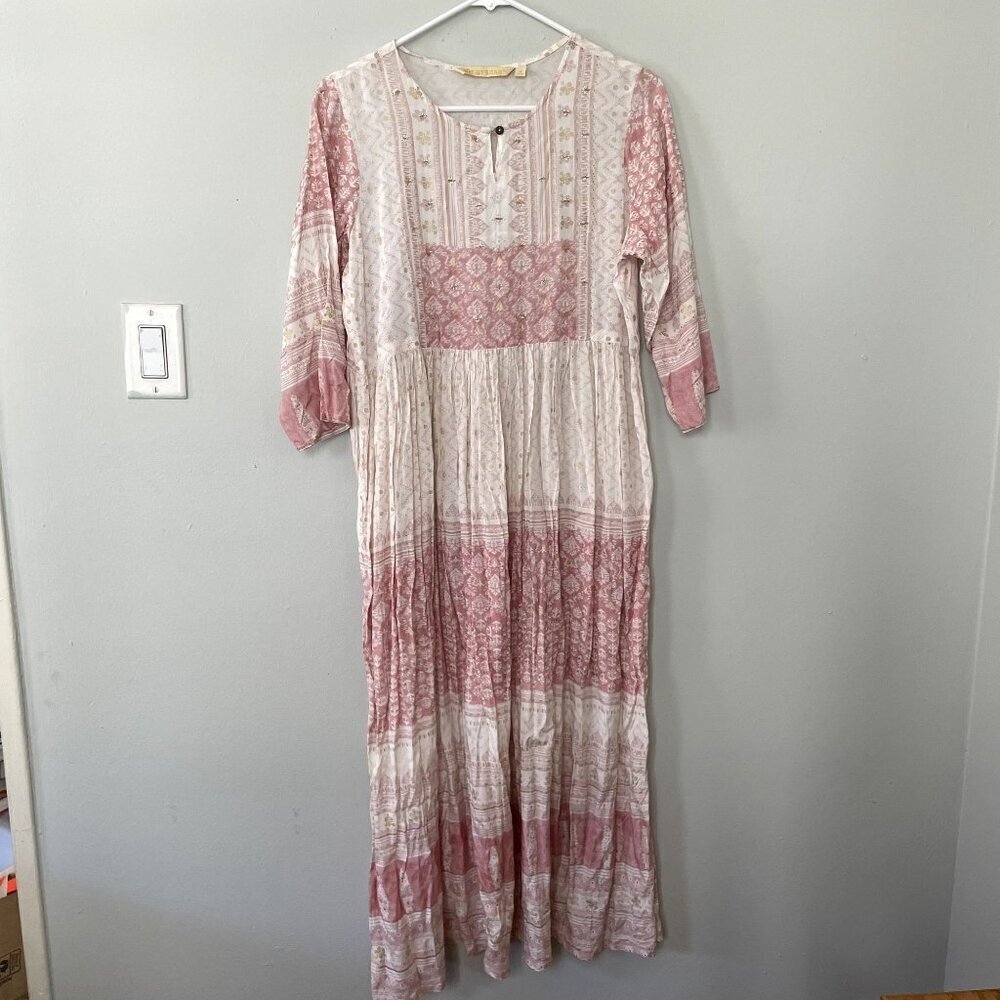 Avaasa pink‎ and white modest 3/4 sleeved lightweight dress women size medium